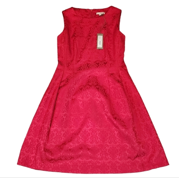 NWT Eva Mendes New York And Company Red Pattern Fit And Flare Dres Size 8 - Picture 7 of 16